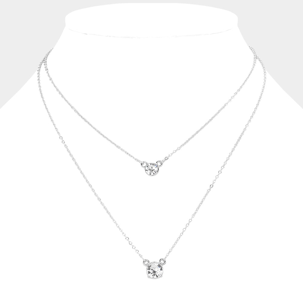 Double Round Stone Pendant Layered Necklace