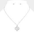 Stone Paved Quatrefoil Pendant Necklace