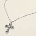 Two Tone Textured Metal Cross Pendant Necklace