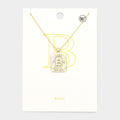 -B- Brass Metal Rectangle Initial Monogram Pendant Necklace