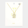 -J- Brass Metal Rectangle Initial Monogram Pendant Necklace