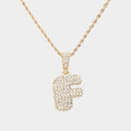 -F- Rhinestone Initial Monogram Pendant Brass Chain Necklace