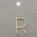 -R- Initial Monogram Brass Metal Pendant Necklace