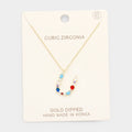 Gold Dipped CZ Letter U Initial Monogram Pendant Necklace