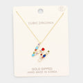 Gold Dipped CZ Letter W Initial Monogram Pendant Necklace