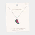 White Gold Dipped CZ Watermelon Pendant Necklace