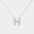 -H- White Gold Dipped CZ Initial Monogram Pendant Necklace