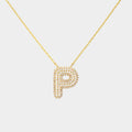 -P- Gold Dipped CZ Initial Monogram Pendant Necklace