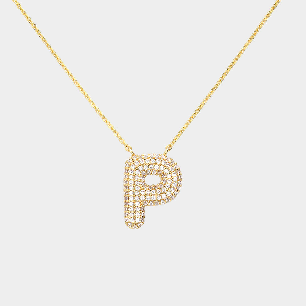 -P- Gold Dipped CZ Initial Monogram Pendant Necklace