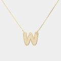-W- Gold Dipped CZ Initial Monogram Pendant Necklace