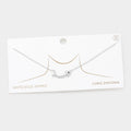 White Gold Dipped CZ Fishbone Pendant Necklace