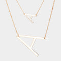 -A- Initial Monogram 2Row Strand Double Detachable Chain Necklace