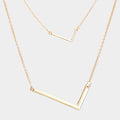 -L- Initial Monogram 2Row Strand Double Detachable Chain Necklace