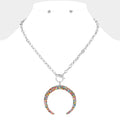 Crystal Rhinestone Pave Double Horn Toggle Necklace