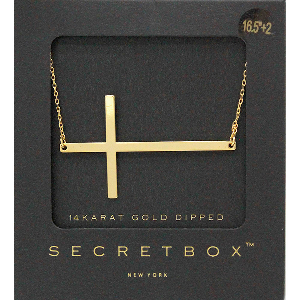 SECRET BOX_14K Gold Dipped Metal Cross Pendant Necklace