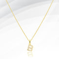 -B- Stainless Steel CZ Stone Paved Initial Monogram Pendant Necklace