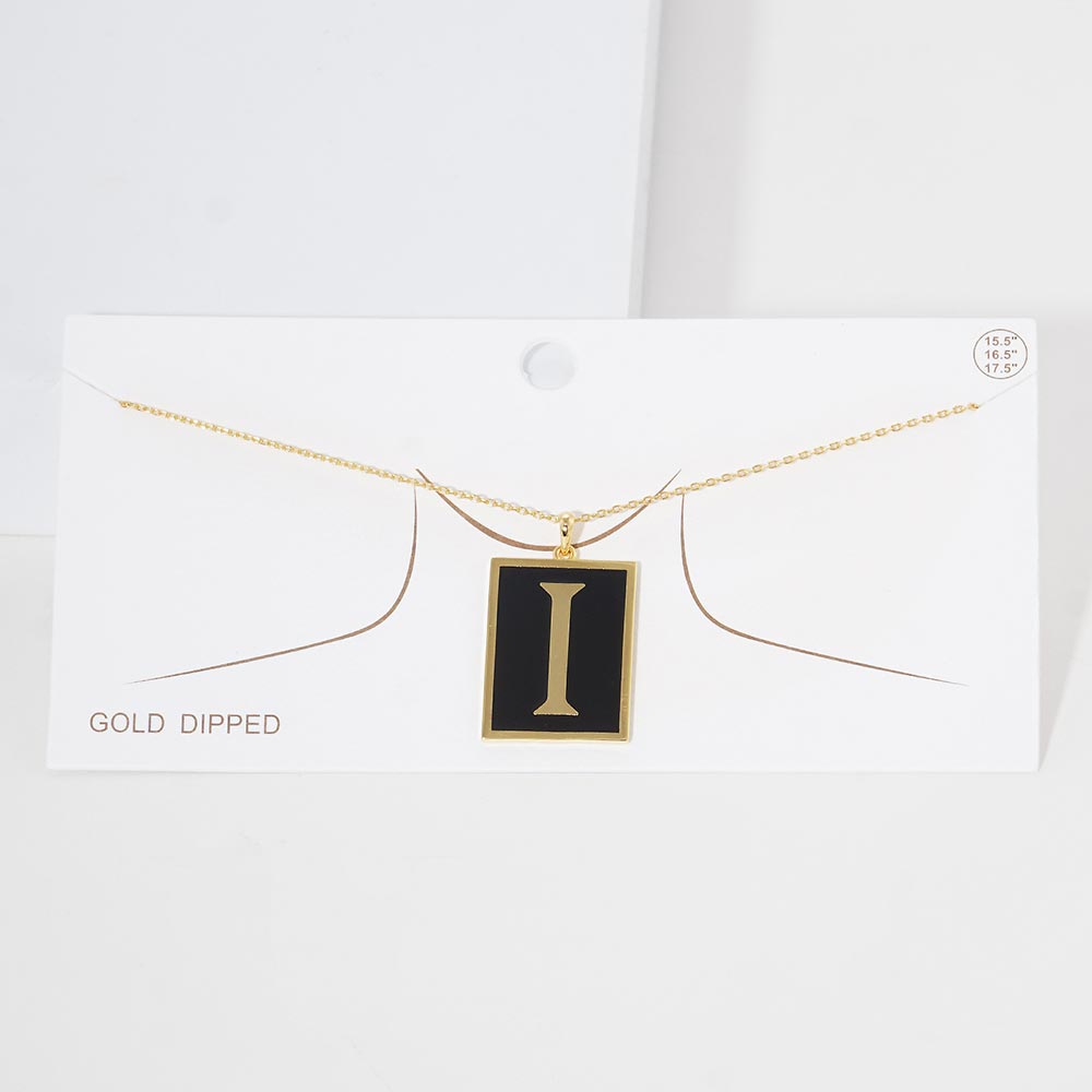 -I- Gold Dipped Enamel Rectangle Initial Monogram Pendant Necklace
