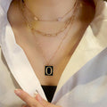 -O- Gold Dipped Enamel Rectangle Initial Monogram Pendant Necklace