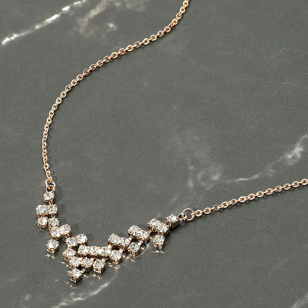 Brass Metal Rhinestone Pendant Necklace
