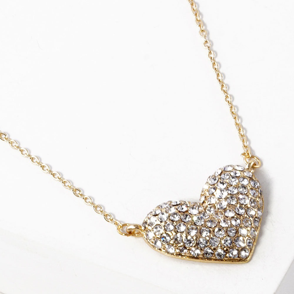 Rhinestone Paved Heart Pendant Necklace