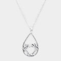 Palm Tree Accented Open Teardrop Pendant Necklace
