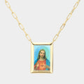 Gold Dipped Brass Metal Sacred Heart of Jesus Pendant Necklace