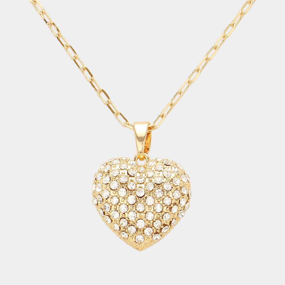 Stone Paved Heart Pendant Necklace