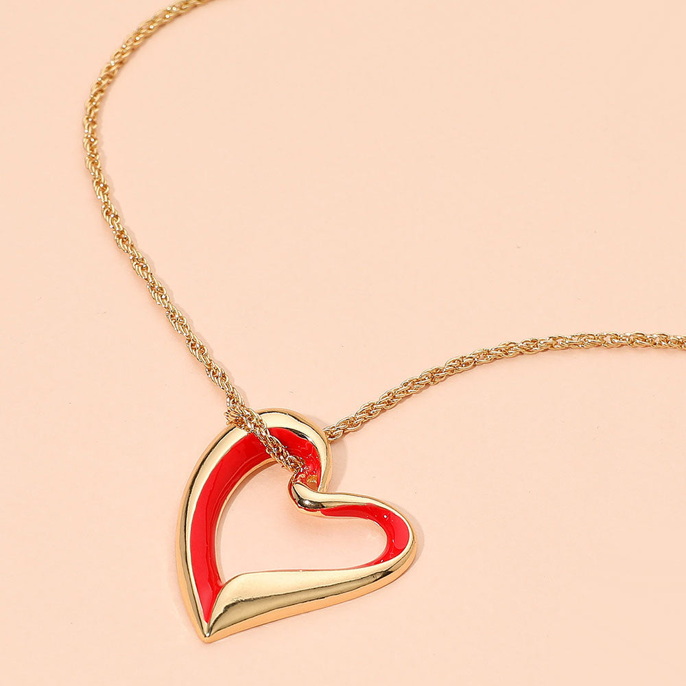 Open Enamel Heart Pendant Rope Chain Necklace