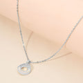 Stainless Steel CZ Pave Mother of Pearl Detail Open Circle Pendant Necklace