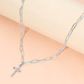 Stainless Steel Cross Pendant Paperclip Chain Necklace