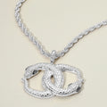 Bold Textured Metal Interlocking Snake Pendant Chunky Twisted Chain Necklace