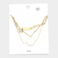 Brass Metal Rectangle Disc Pendant Triple Layered Necklace