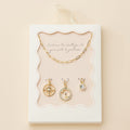 Semi Fine Collection - 18K Gold Dipped Brass Metal Stone Paved Star Moon Compass Stone Charm Pendant Paperclip Chain Necklace