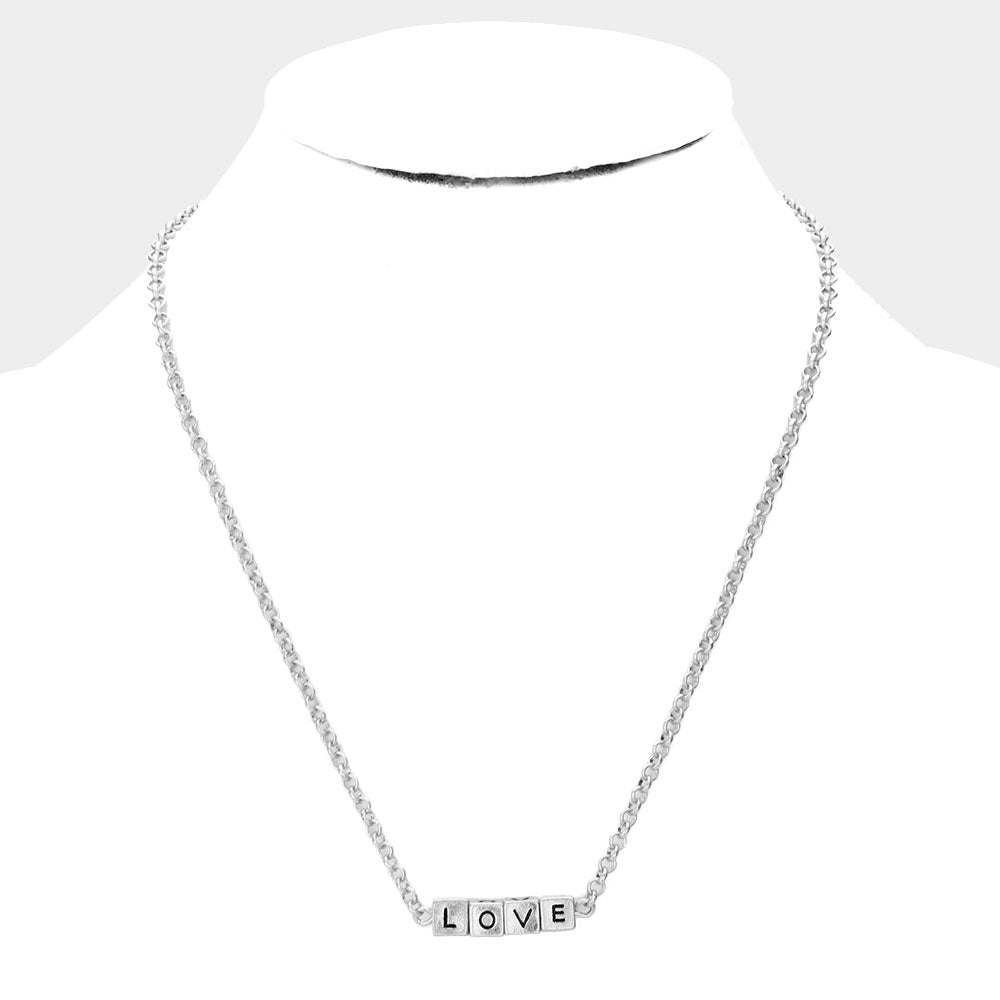 LOVE Metal Cube Pendant Necklace