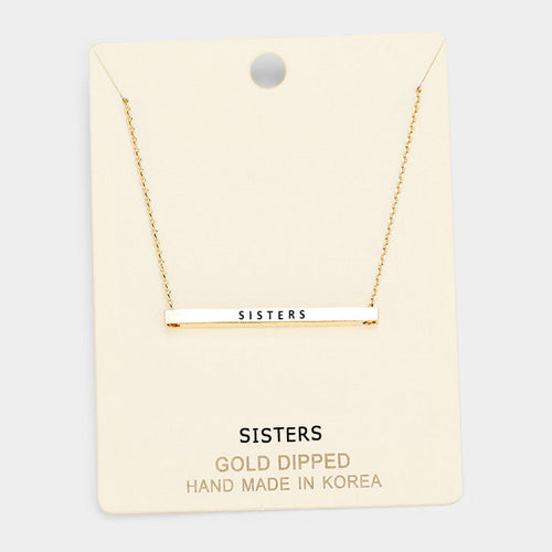 'Sisters' Horizontal Metal Bar Pendant Necklace