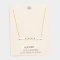 'Blessed' Horizontal Metal Bar Pendant Necklace