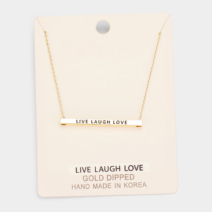 'Live Laugh Love' Horizontal Metal Bar Pendant Necklace