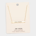 'Stay Strong' Horizontal Metal Bar Pendant Necklace