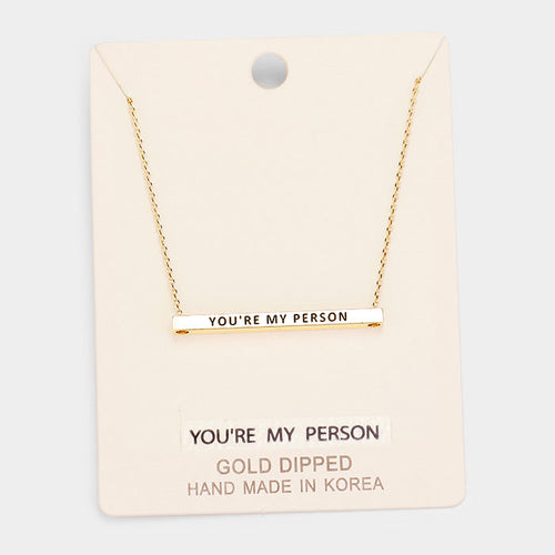 'You're My Person' Horizontal Metal Bar Pendant Necklace
