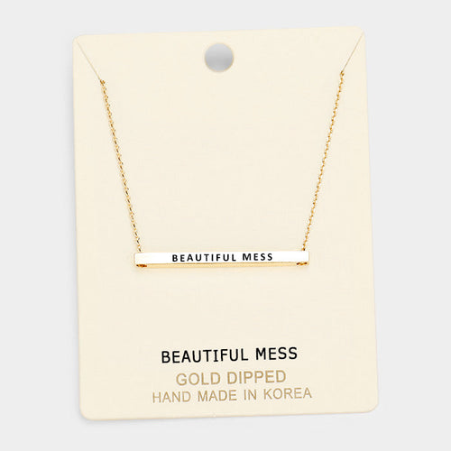 'Beautiful Mess' Horizontal Metal Bar Pendant Necklace