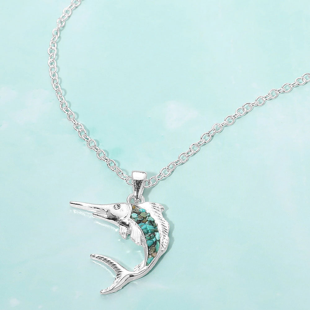 Crushed Pebble Swordfish Pendant Necklace