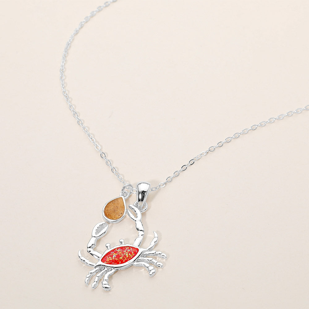 Crab Teardrop Charm Pendant Necklace