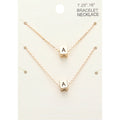 2PCS - -A- Initial Monogram Metal Cube Pendant Necklace / Bracelet Set