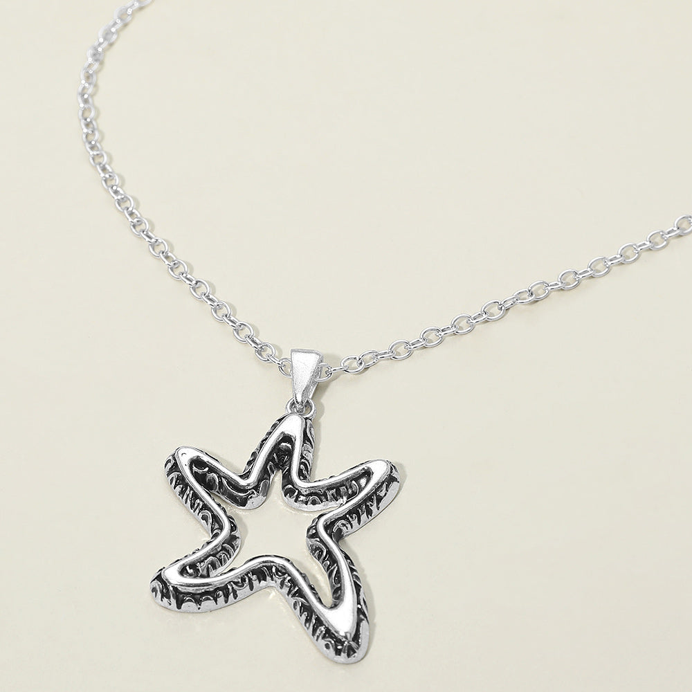 Antique Metal Open Starfish Pendant Necklace