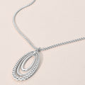 Metal Beaded Edge Layered Open Oval Pendant Necklace