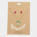 Rhinestone Embellished Tropical Leaf Pendant Necklace