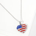 Women's Crystal Paved American USA Flag Heart Pendant Statement Necklace 4th of July