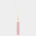 Checkerboard Rectangle Pendant Long Necklace