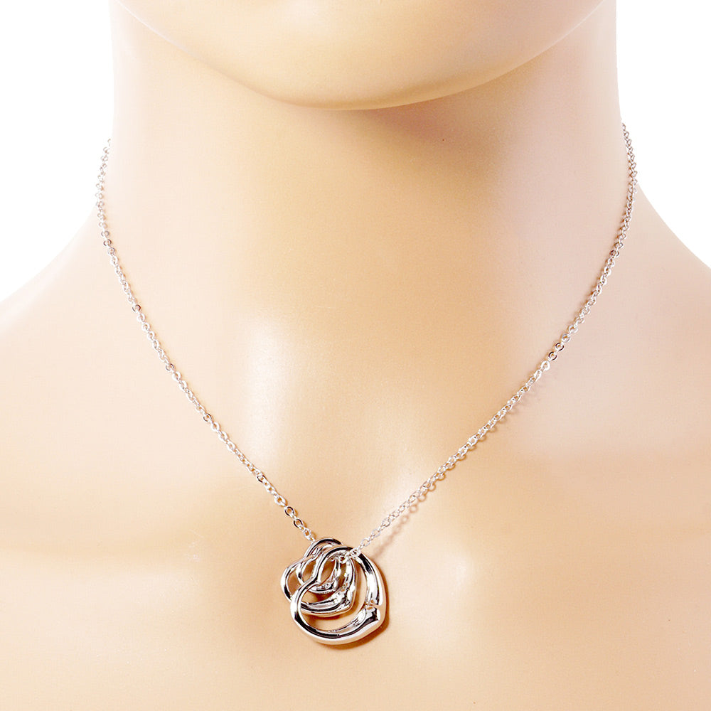 Triple Open Heart Pendant Necklace
