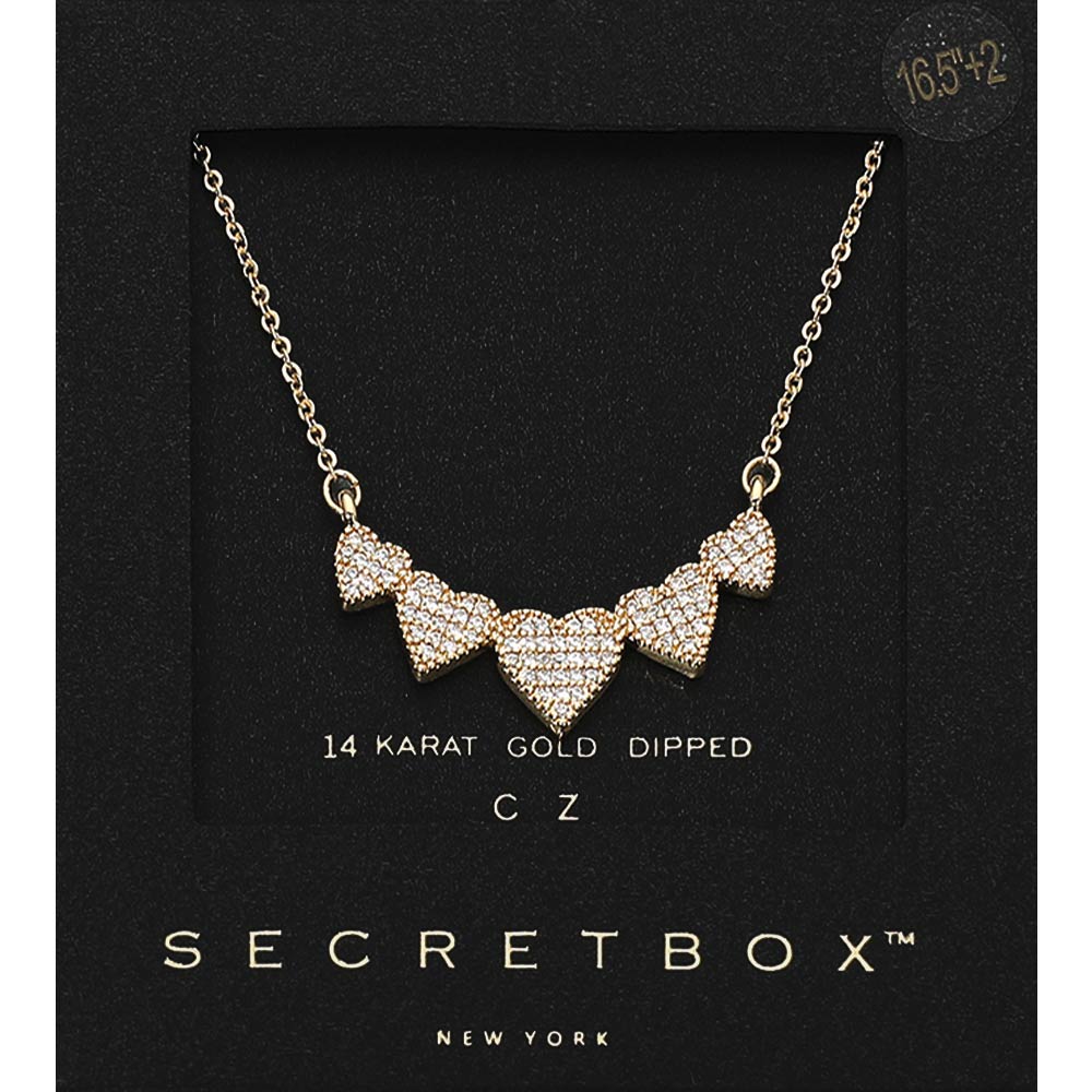 SECRET BOX_14K Gold Dipped CZ Pave Heart Link Pendant Necklace